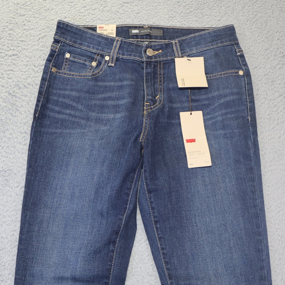 Levis Mid Rise Skinny Jeans Womens 12 Dark Wash Stretch Denim Blue 6M/28 - Picture 2 of 15